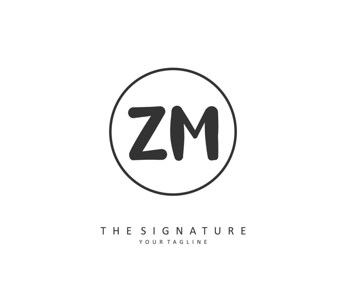 z m zm eerste brief handschrift en handtekening logo. een concept handschrift eerste logo met sjabloon element. vector