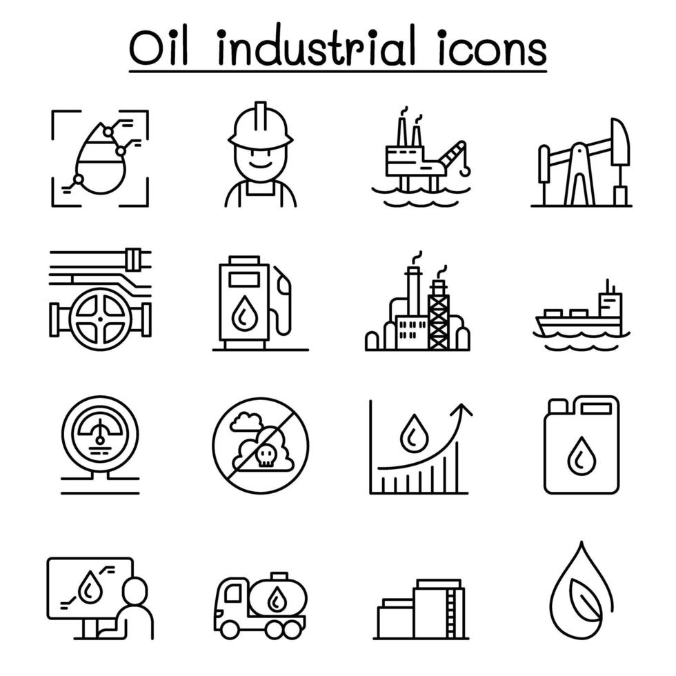 olie pictogrammenset in dunne lijnstijl vector