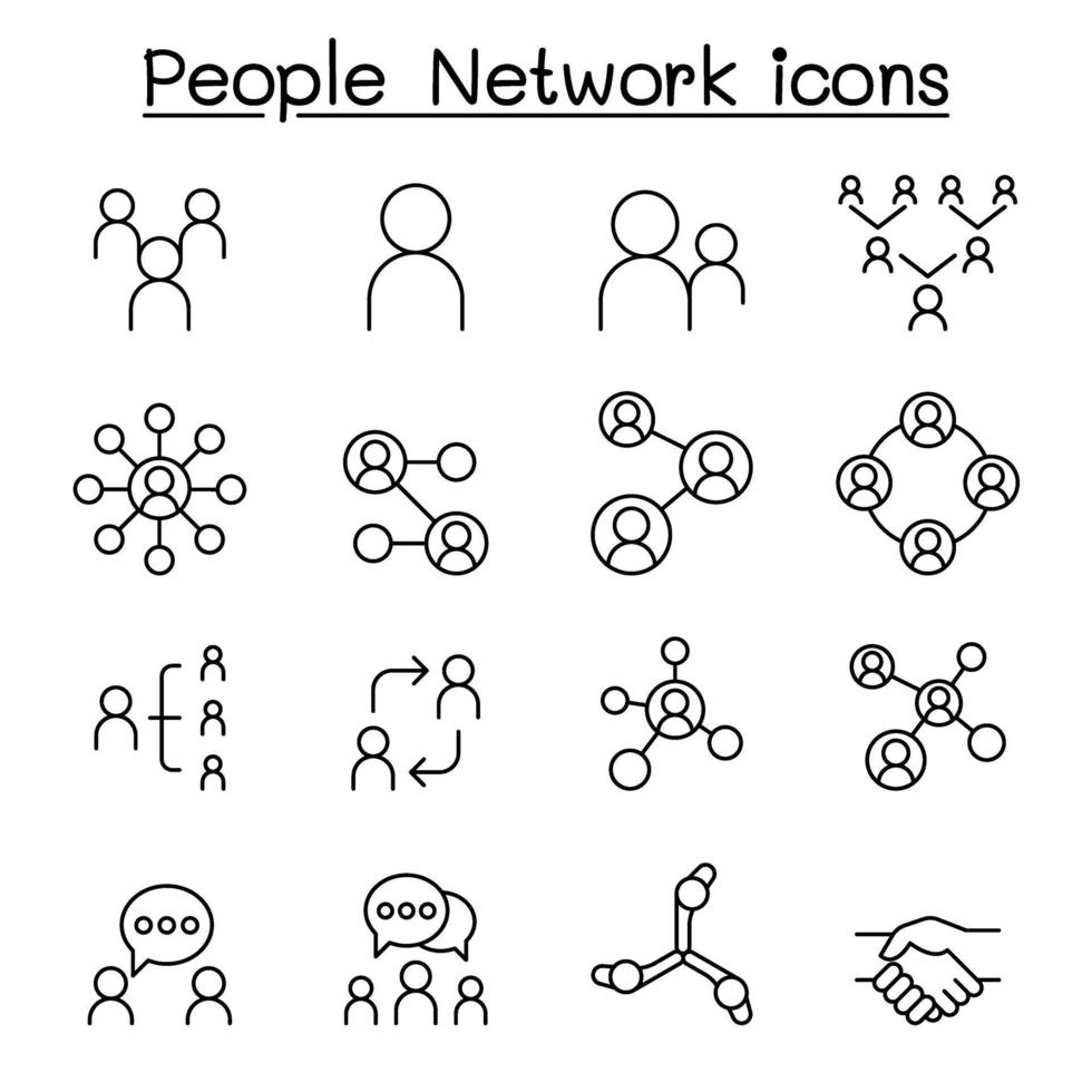 sociaal netwerk, mensen netwerkpictogram ingesteld in dunne lijnstijl vector