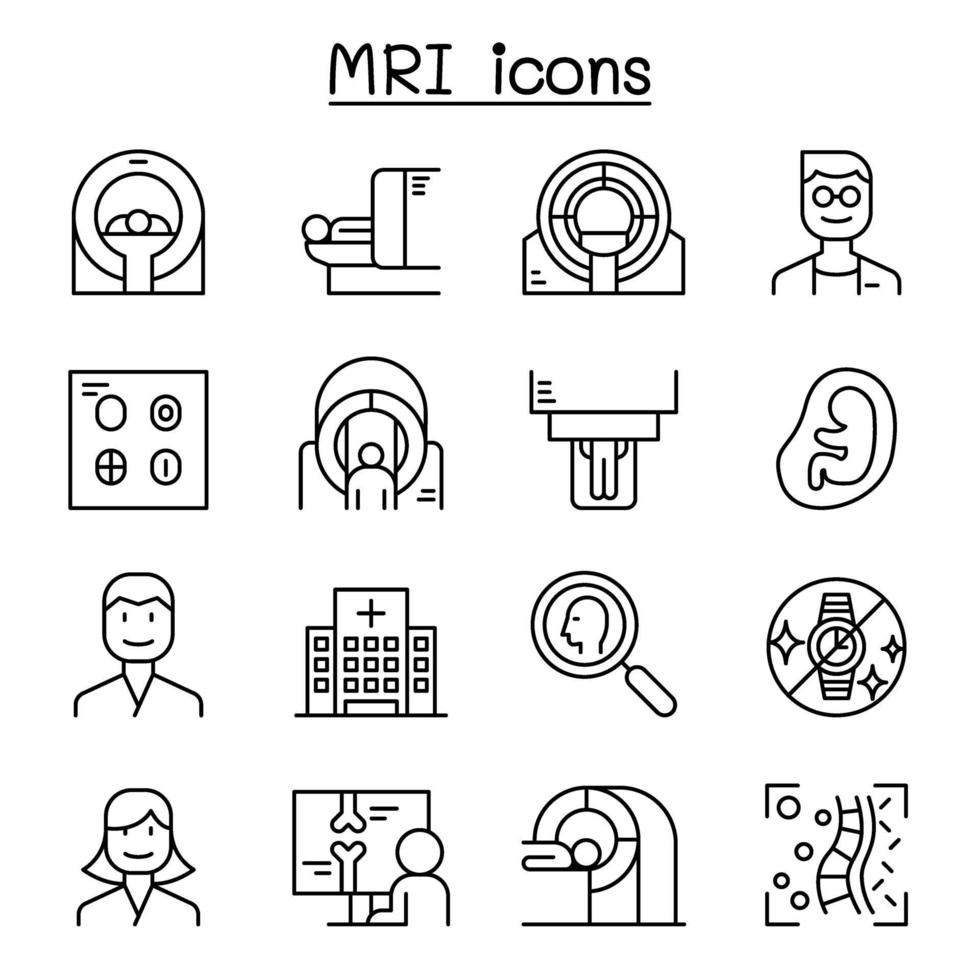 mri diagnostische pictogrammenset in dunne lijnstijl vector