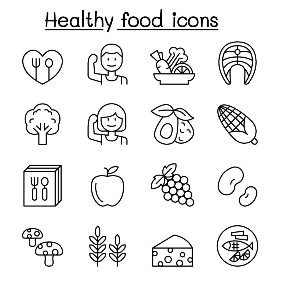 gezonde voeding pictogrammenset in dunne lijnstijl vector