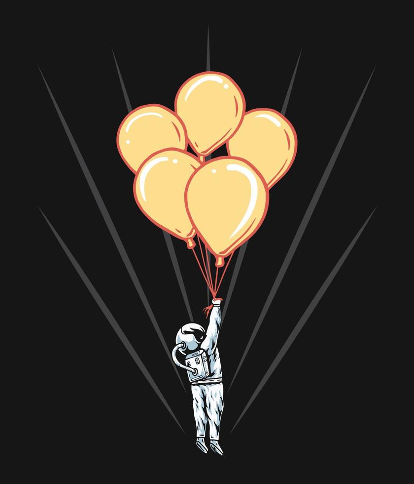astronaut hangende vijf ballonnen illustratie vector