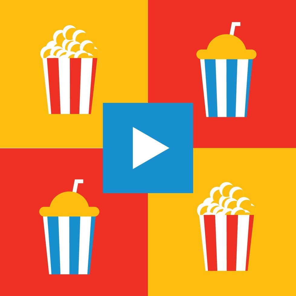 popcorn, drankje en film vlakke afbeelding vector