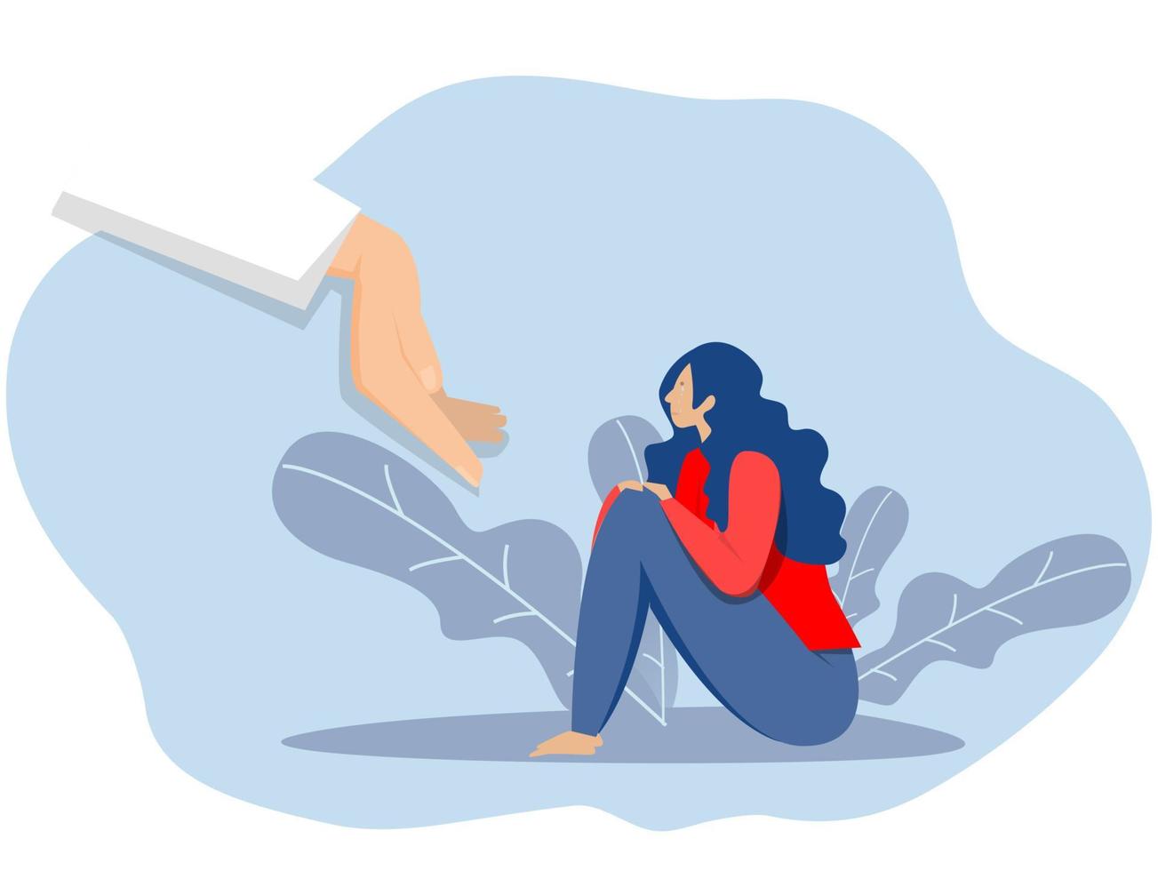 psychologisch ondersteuning concept jong vrouw zittend depressief of ongelukkig met psychotherapie helpen en ondersteuning begeleiding sessie vector illustratie