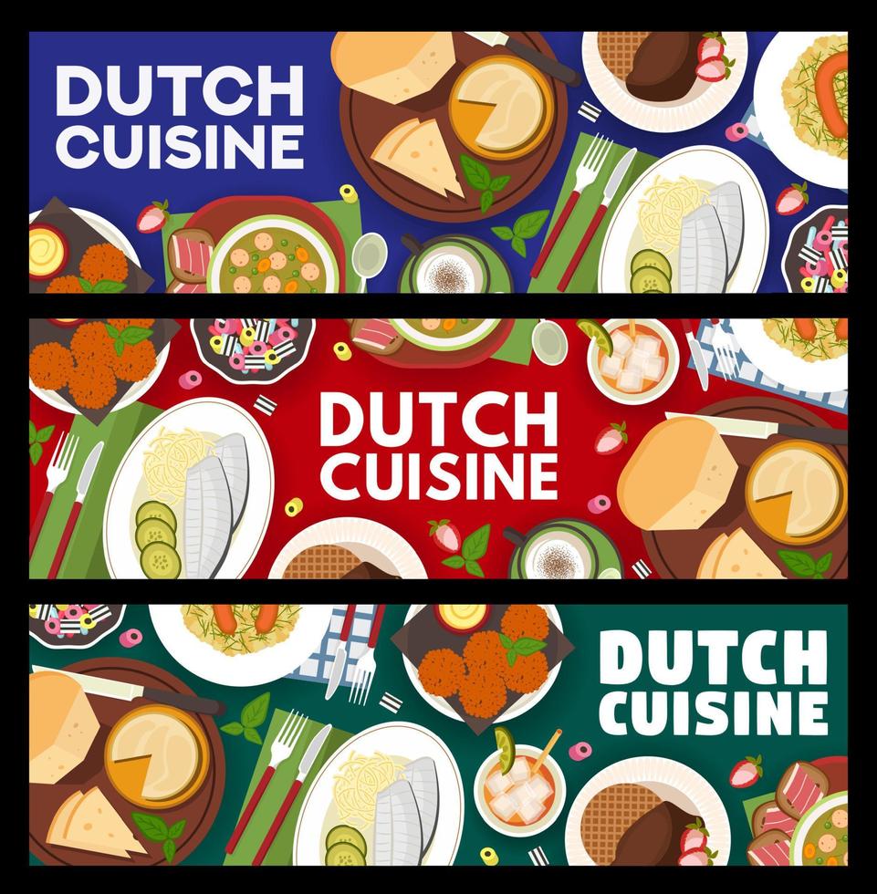 Nederlands keuken voedsel banners Nederland gerechten maaltijd vector