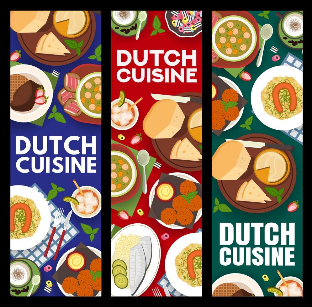 Nederlands keuken voedsel spandoeken, restaurant gerechten maaltijd vector