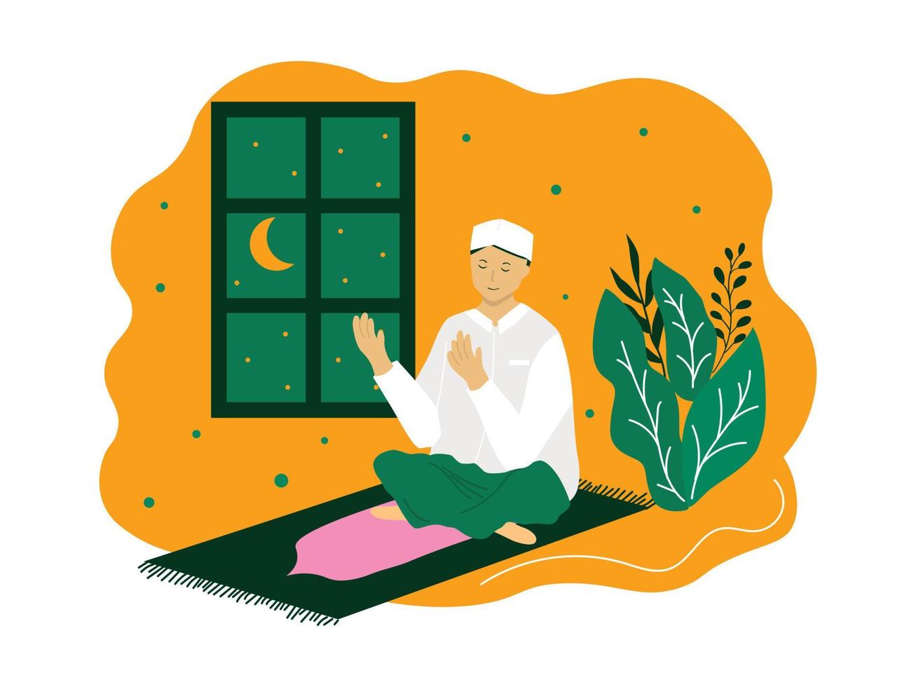 vector ontwerp viering Ramadan en eid mubarak familie, bidden en geven tekenfilm karakter illustratie concept