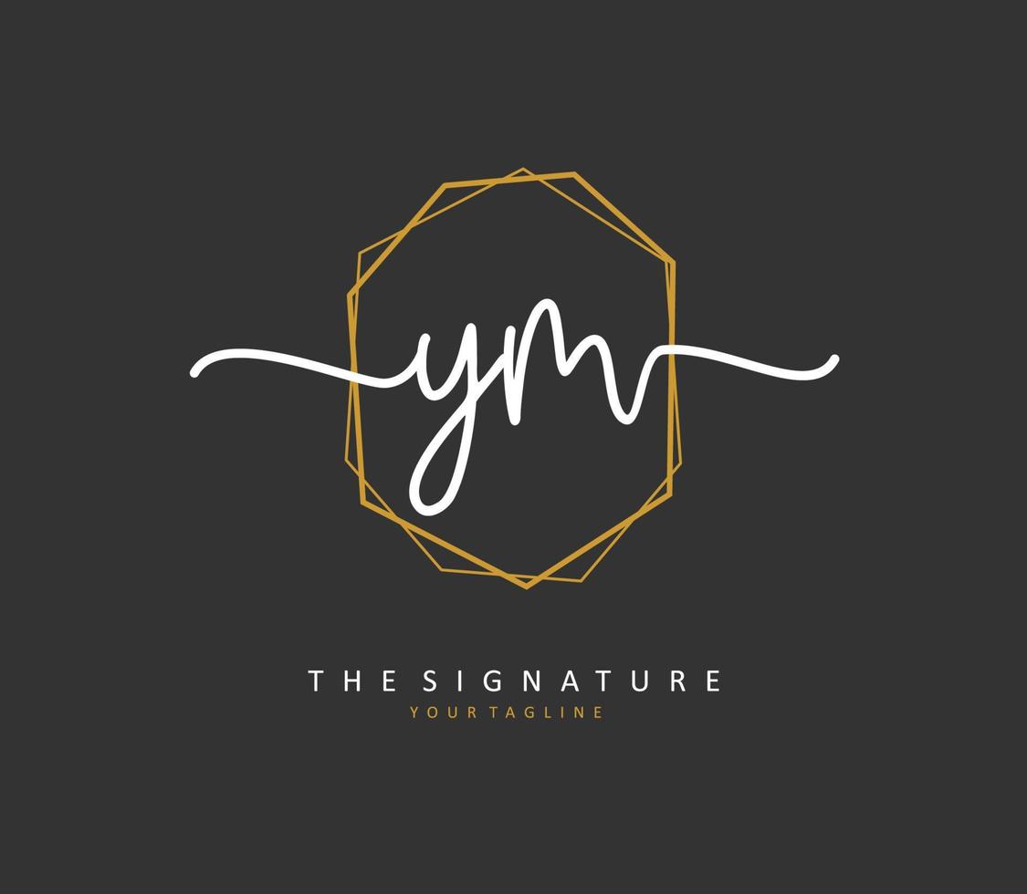 y m ym eerste brief handschrift en handtekening logo. een concept handschrift eerste logo met sjabloon element. vector
