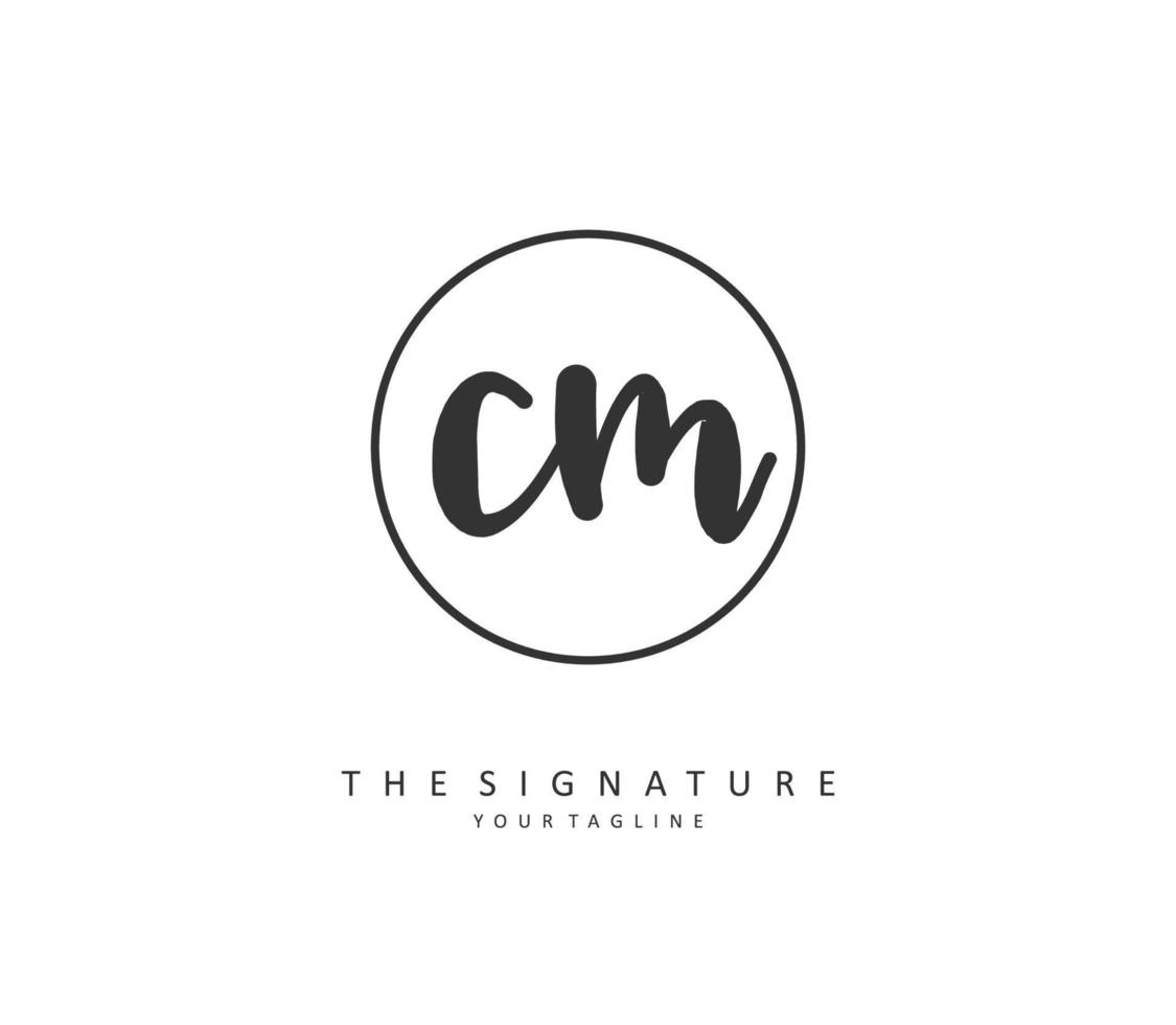 c m cm eerste brief handschrift en handtekening logo. een concept handschrift eerste logo met sjabloon element. vector