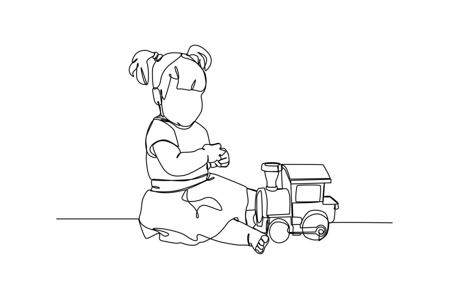 doorlopend een lijn tekening meisje spelen speelgoed- trein. kinderen dag concept. single lijn tekening ontwerp grafisch vector illustratie