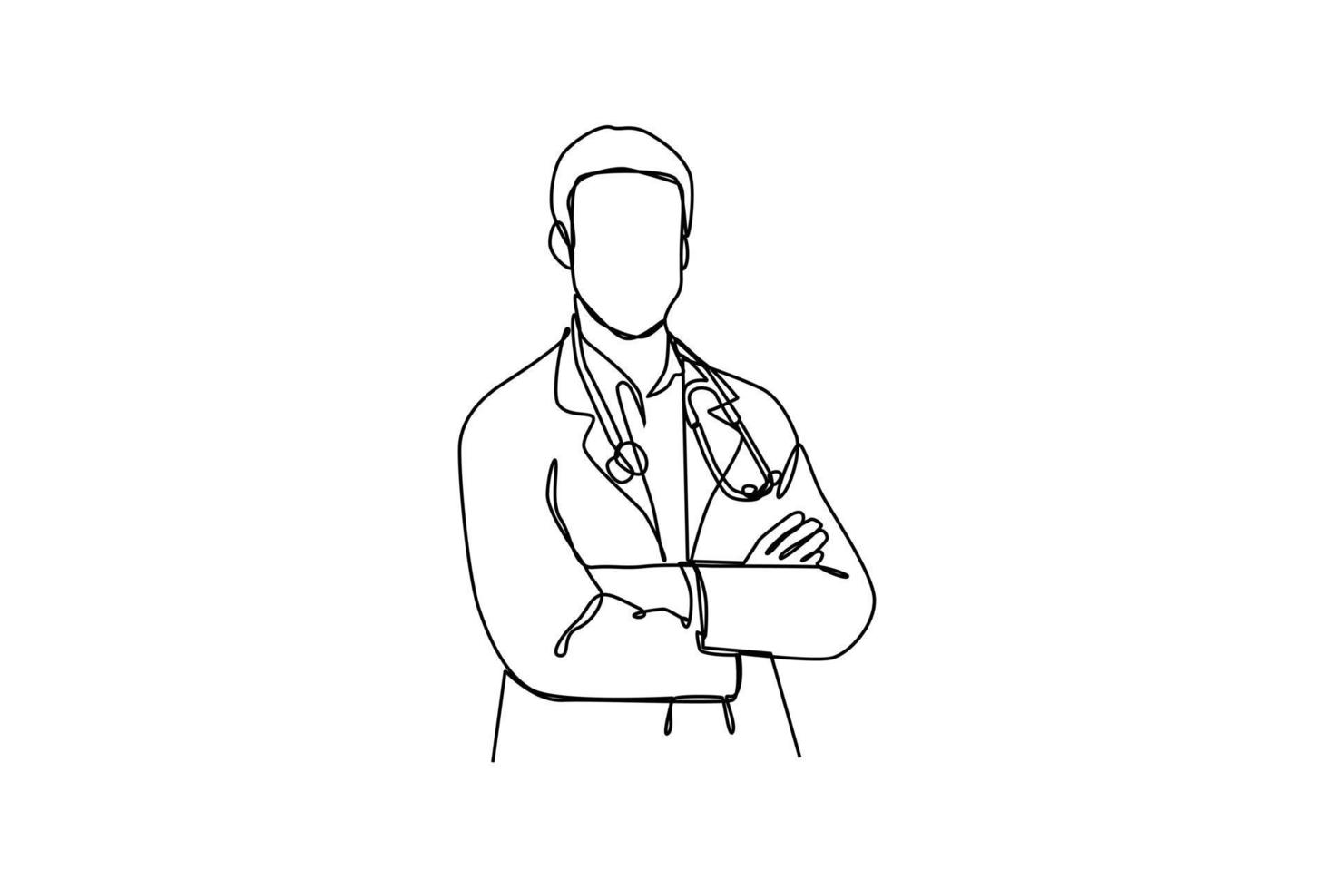 single een lijn tekening een dokter draagt een stethoscoop in de omgeving van zijn nek. wereld Gezondheid dag concept. doorlopend lijn tekening ontwerp grafisch vector illustratie.