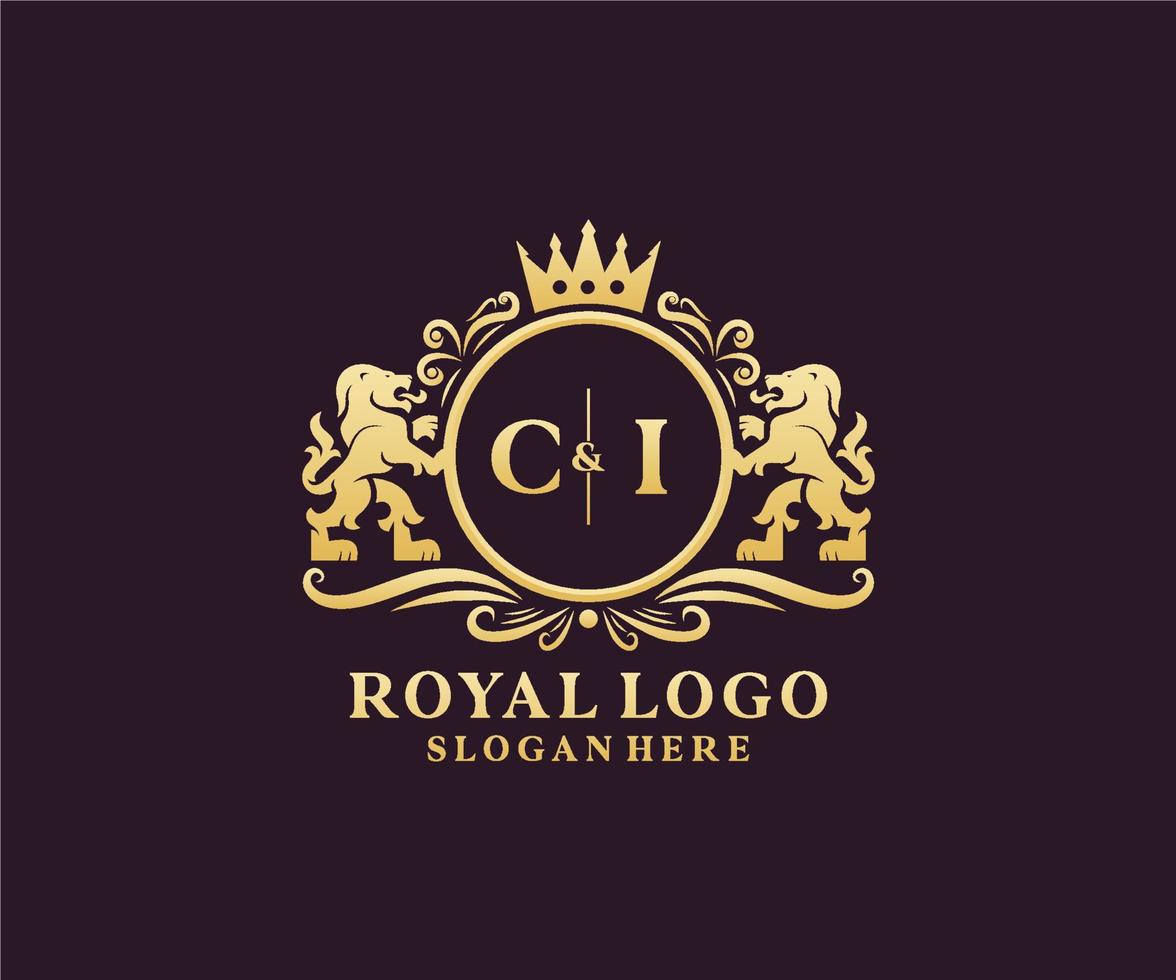 eerste ci brief leeuw Koninklijk luxe logo sjabloon in vector kunst voor restaurant, royalty, boetiek, cafe, hotel, heraldisch, sieraden, mode en andere vector illustratie.