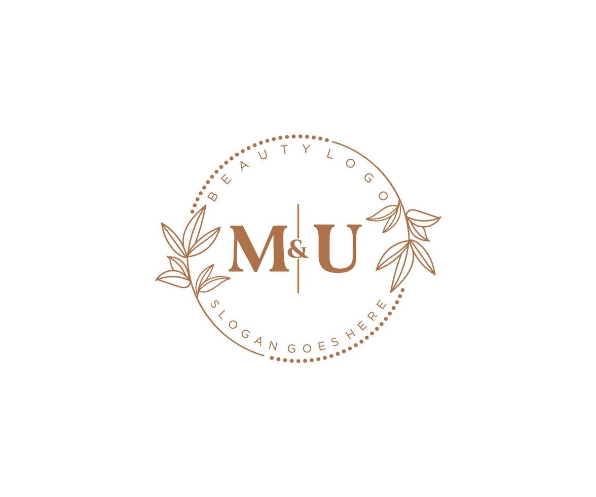 eerste mu brieven mooi bloemen vrouwelijk bewerkbare premade monoline logo geschikt voor spa salon huid haar- schoonheid winkel en kunstmatig bedrijf. vector