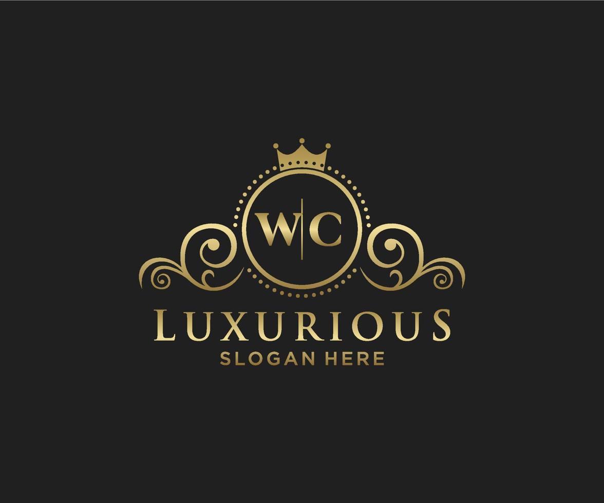 eerste wc brief Koninklijk luxe logo sjabloon in vector kunst voor restaurant, royalty, boetiek, cafe, hotel, heraldisch, sieraden, mode en andere vector illustratie.