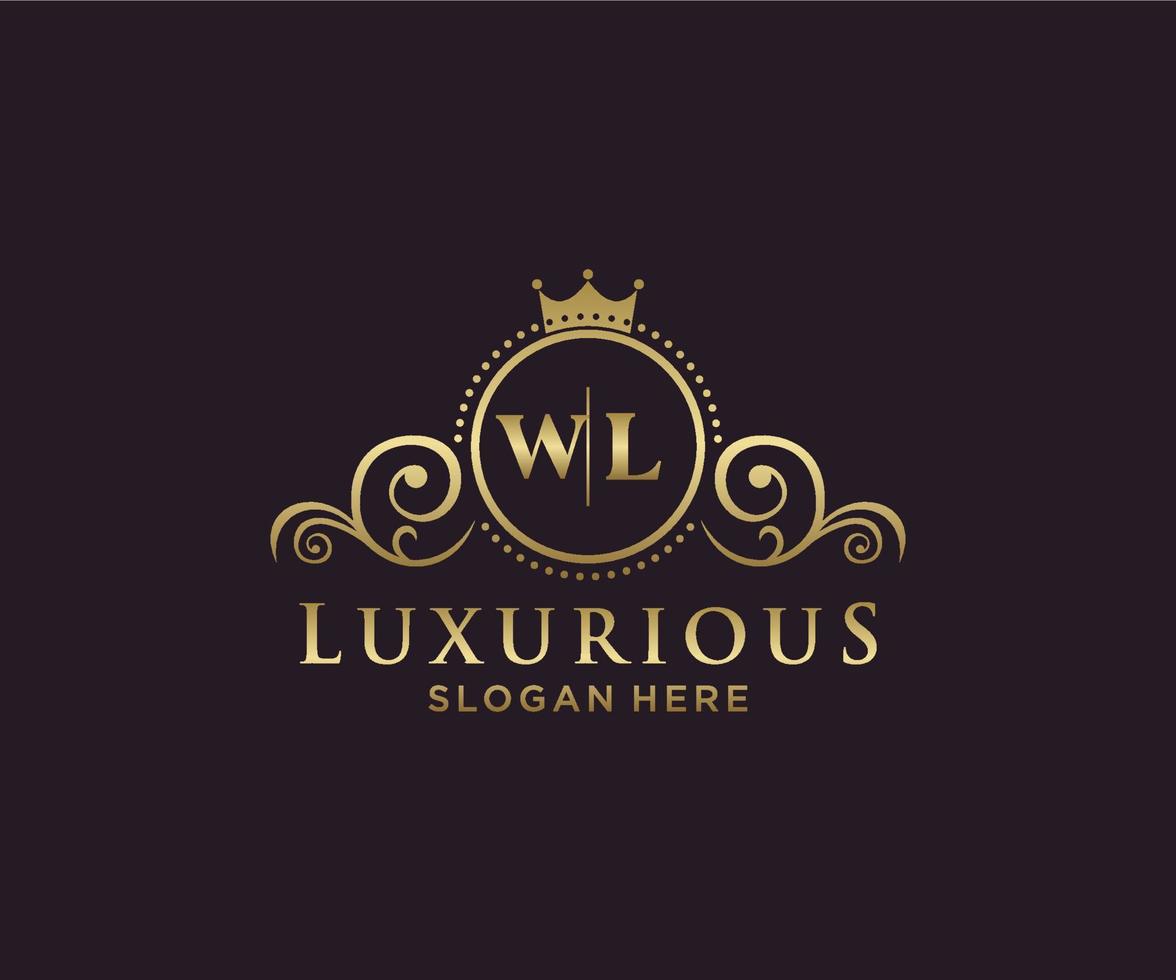 eerste wl brief Koninklijk luxe logo sjabloon in vector kunst voor restaurant, royalty, boetiek, cafe, hotel, heraldisch, sieraden, mode en andere vector illustratie.