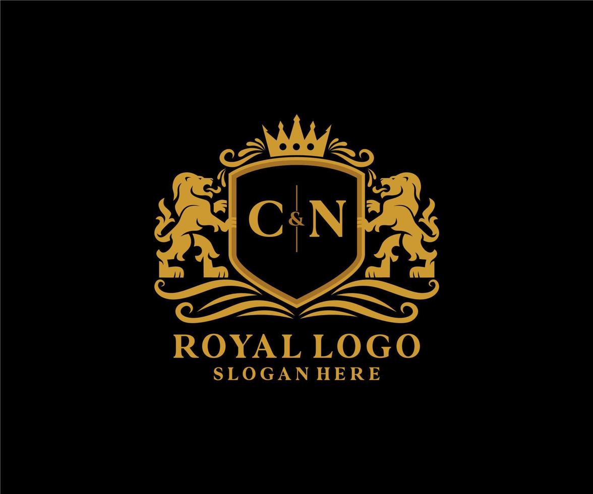 eerste cn brief leeuw Koninklijk luxe logo sjabloon in vector kunst voor restaurant, royalty, boetiek, cafe, hotel, heraldisch, sieraden, mode en andere vector illustratie.