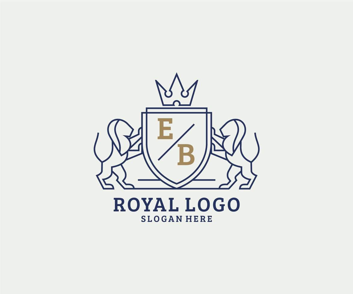 eerste eb brief leeuw Koninklijk luxe logo sjabloon in vector kunst voor restaurant, royalty, boetiek, cafe, hotel, heraldisch, sieraden, mode en andere vector illustratie.