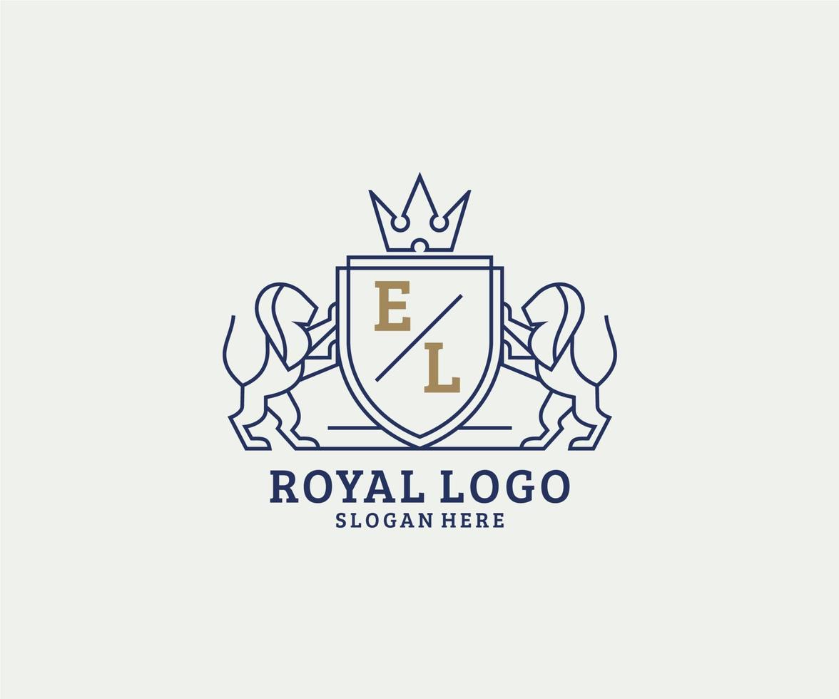 eerste el brief leeuw Koninklijk luxe logo sjabloon in vector kunst voor restaurant, royalty, boetiek, cafe, hotel, heraldisch, sieraden, mode en andere vector illustratie.