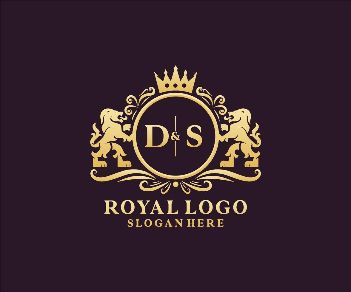 eerste ds brief leeuw Koninklijk luxe logo sjabloon in vector kunst voor restaurant, royalty, boetiek, cafe, hotel, heraldisch, sieraden, mode en andere vector illustratie.