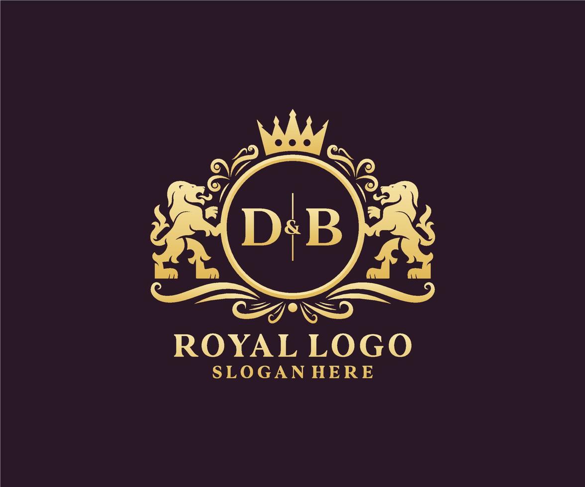 eerste db brief leeuw Koninklijk luxe logo sjabloon in vector kunst voor restaurant, royalty, boetiek, cafe, hotel, heraldisch, sieraden, mode en andere vector illustratie.