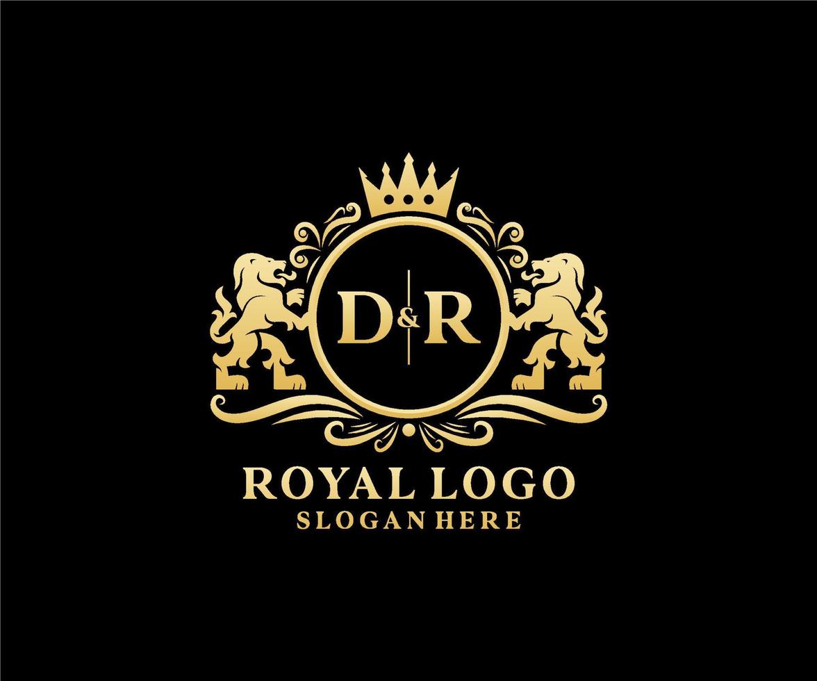 eerste dr brief leeuw Koninklijk luxe logo sjabloon in vector kunst voor restaurant, royalty, boetiek, cafe, hotel, heraldisch, sieraden, mode en andere vector illustratie.