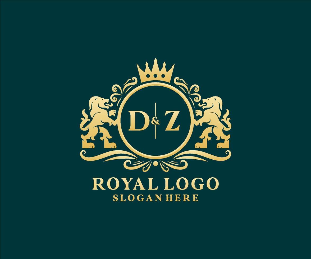 eerste dz brief leeuw Koninklijk luxe logo sjabloon in vector kunst voor restaurant, royalty, boetiek, cafe, hotel, heraldisch, sieraden, mode en andere vector illustratie.