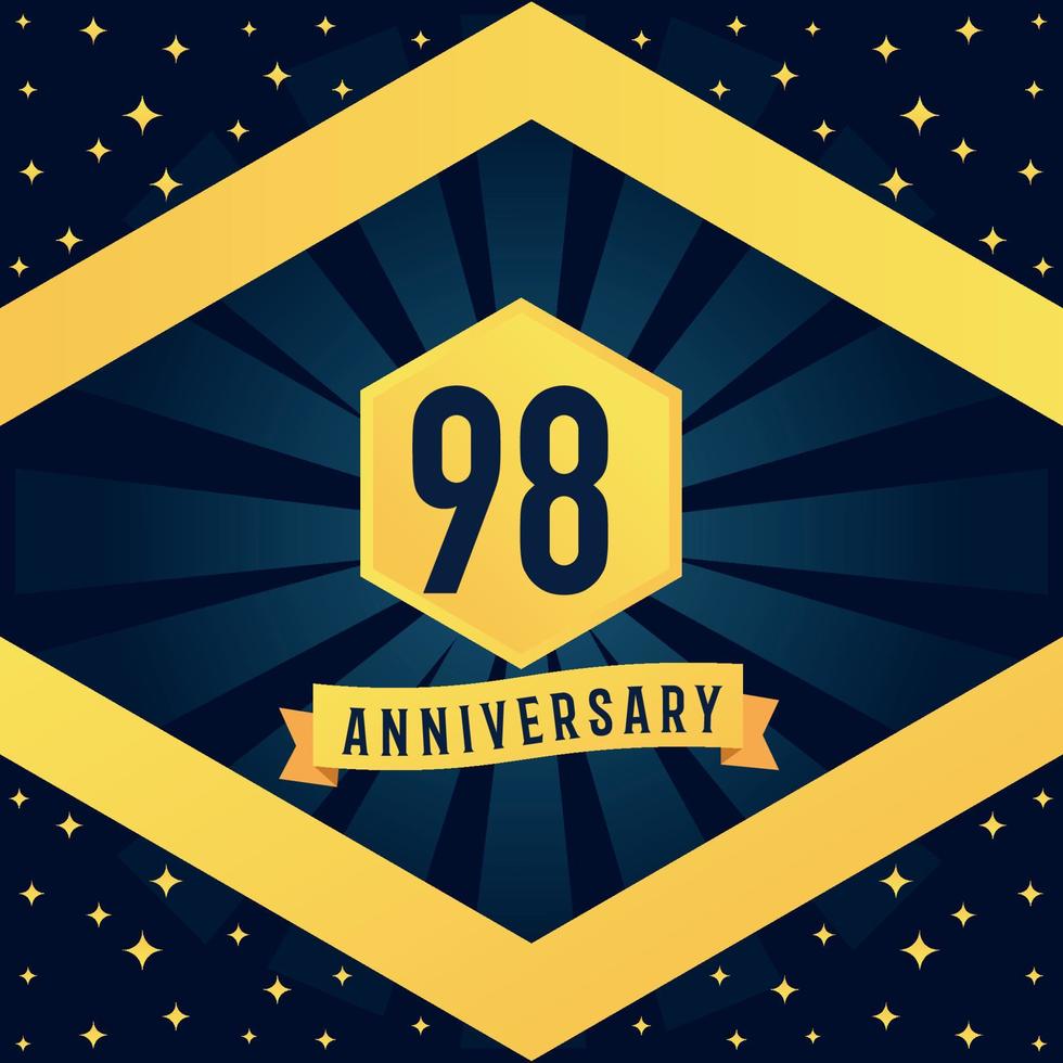 98 jaar verjaardag logotype ontwerp met blauw twist oneindigheid meerdere lijn ontwerp in geel kleur grens sjabloon vector illustratie