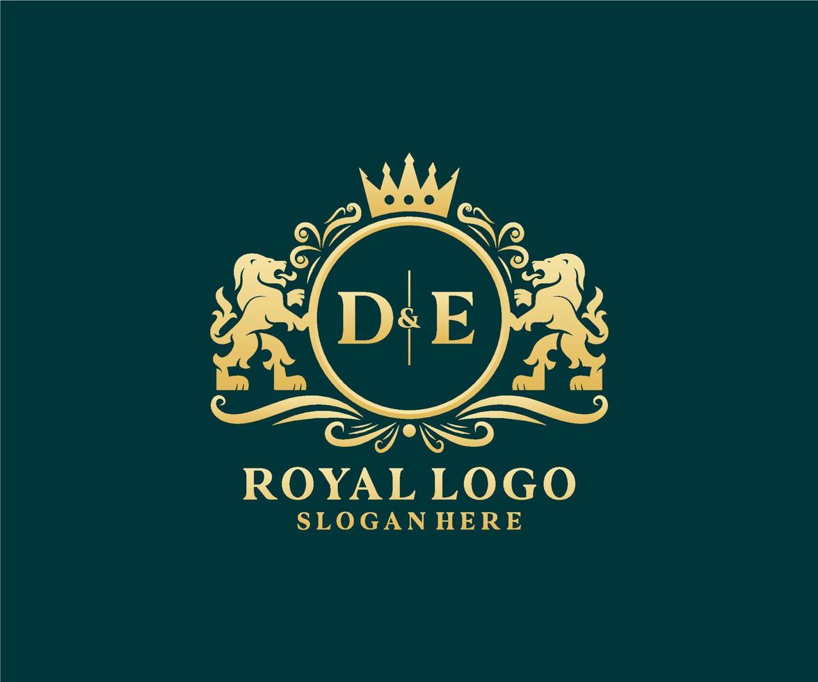 eerste de brief leeuw Koninklijk luxe logo sjabloon in vector kunst voor restaurant, royalty, boetiek, cafe, hotel, heraldisch, sieraden, mode en andere vector illustratie.
