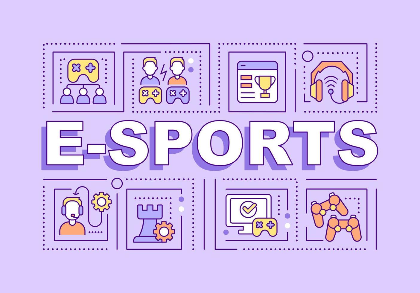 e sport- woord concepten Purper spandoek. competitief video gamen. infographics met bewerkbare pictogrammen Aan kleur achtergrond. geïsoleerd typografie. vector illustratie met tekst