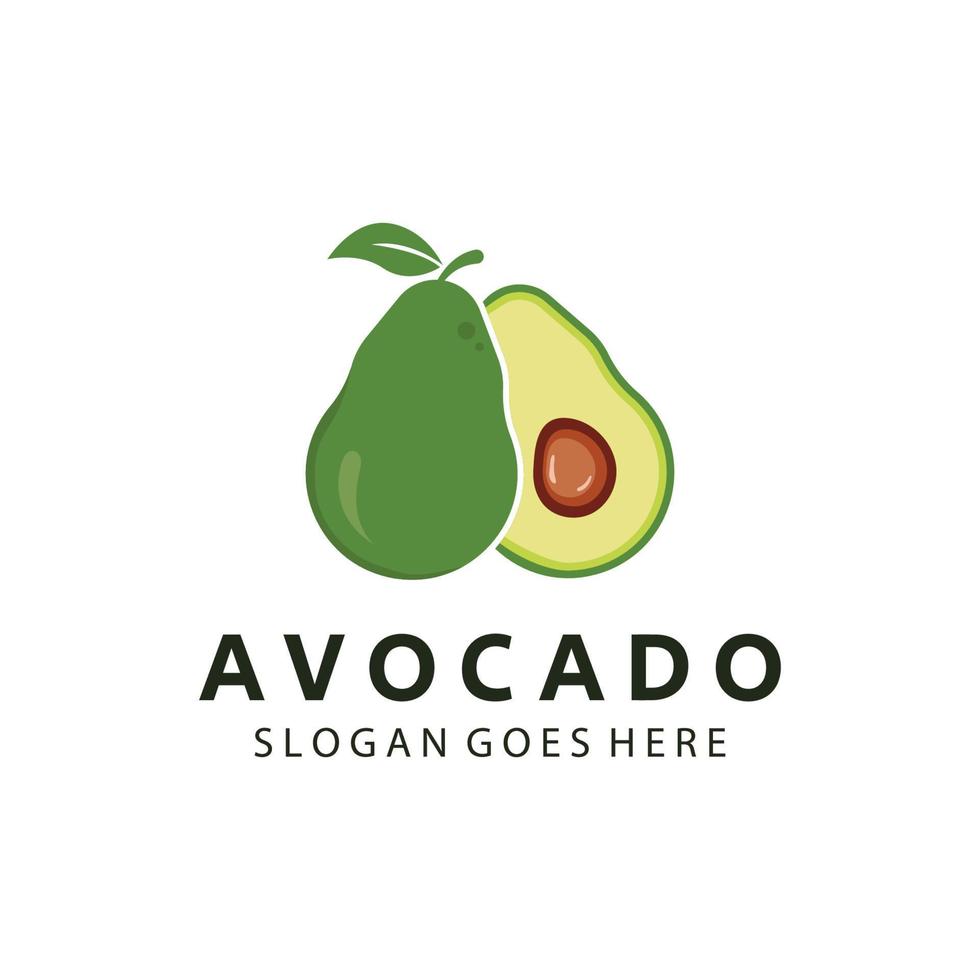 natuurlijk vers avocado fruit logo sjabloon. vector illustratie van voor de helft avocado fruit met bladeren.