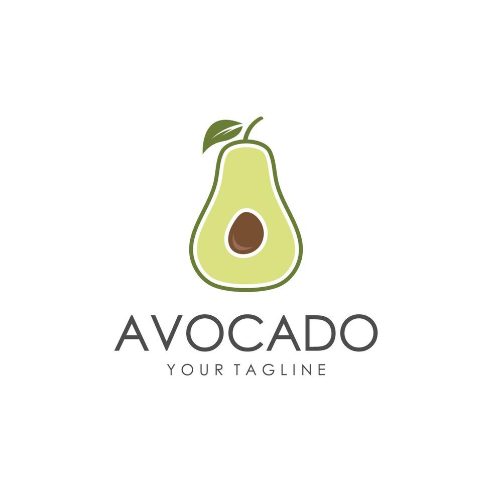 natuurlijk vers avocado fruit logo sjabloon. vector illustratie van voor de helft avocado fruit met bladeren.
