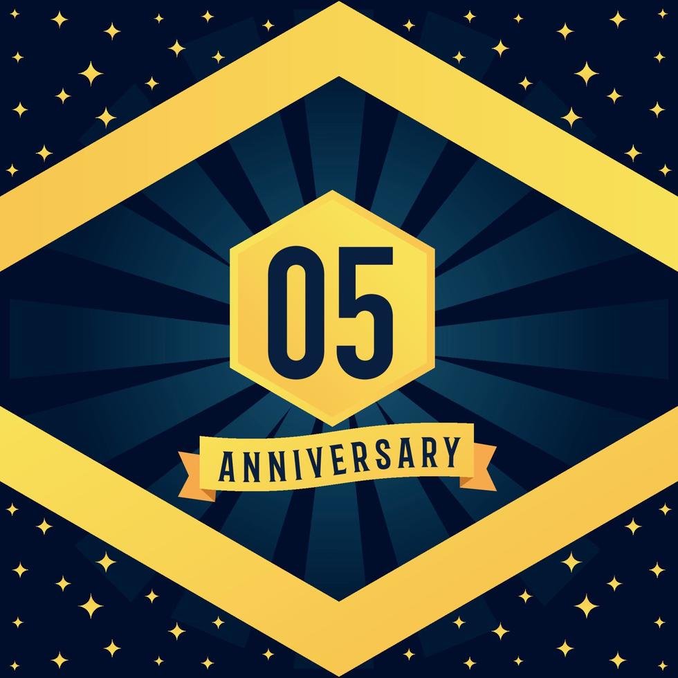 05 jaar verjaardag logotype ontwerp met blauw twist oneindigheid meerdere lijn ontwerp in geel kleur grens sjabloon vector illustratie
