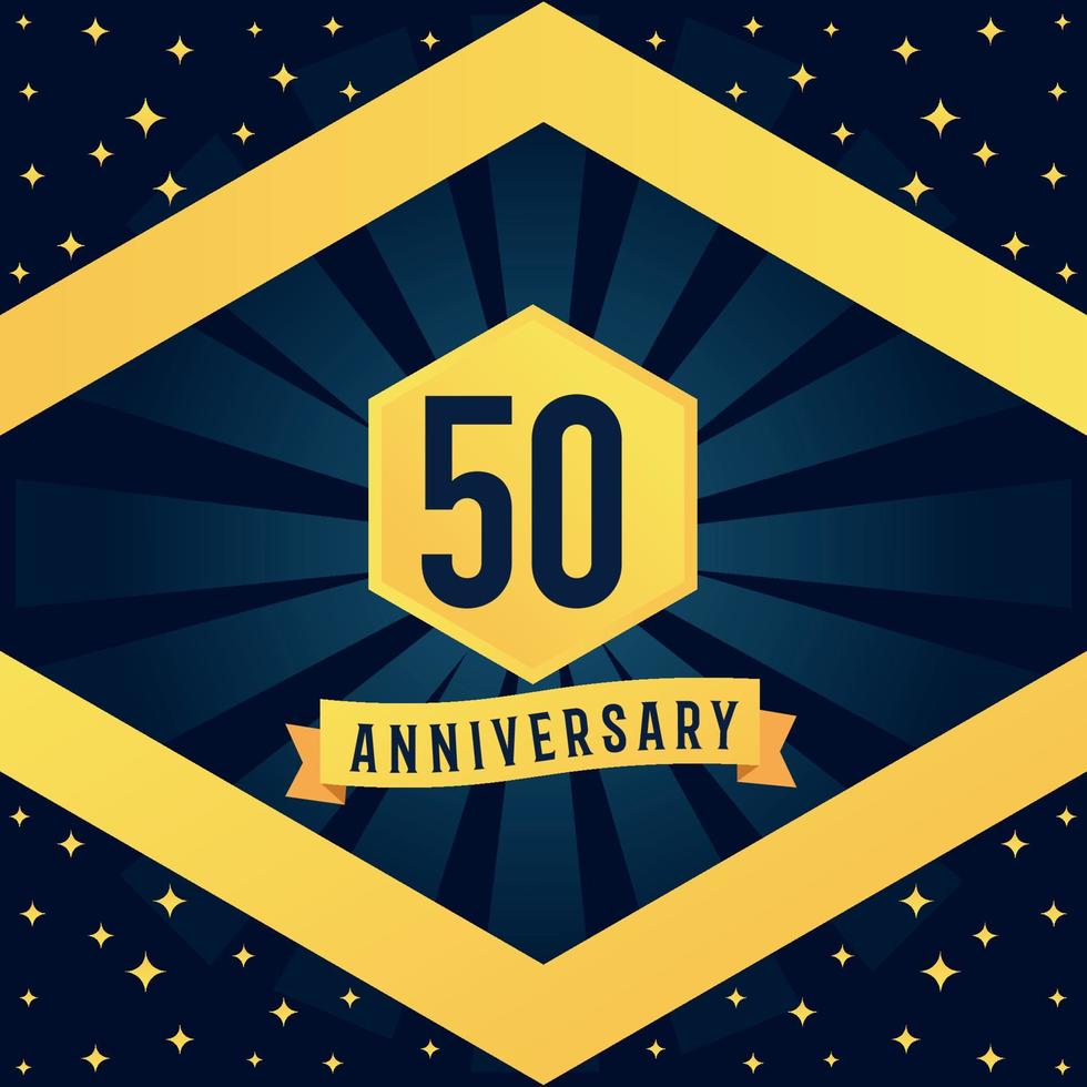 50 jaar verjaardag logotype ontwerp met blauw twist oneindigheid meerdere lijn ontwerp in geel kleur grens sjabloon vector illustratie