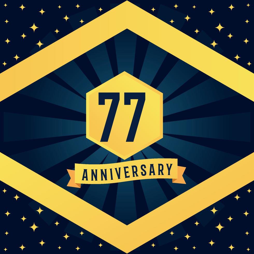 77 jaar verjaardag logotype ontwerp met blauw twist oneindigheid meerdere lijn ontwerp in geel kleur grens sjabloon vector illustratie