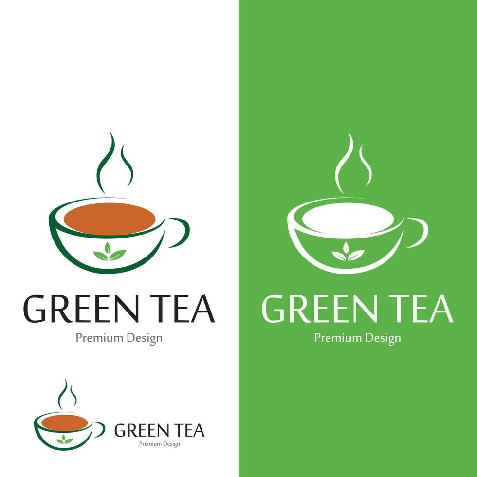 kruiden groen thee logo sjabloon. groen thee in een kop vector illustratie.
