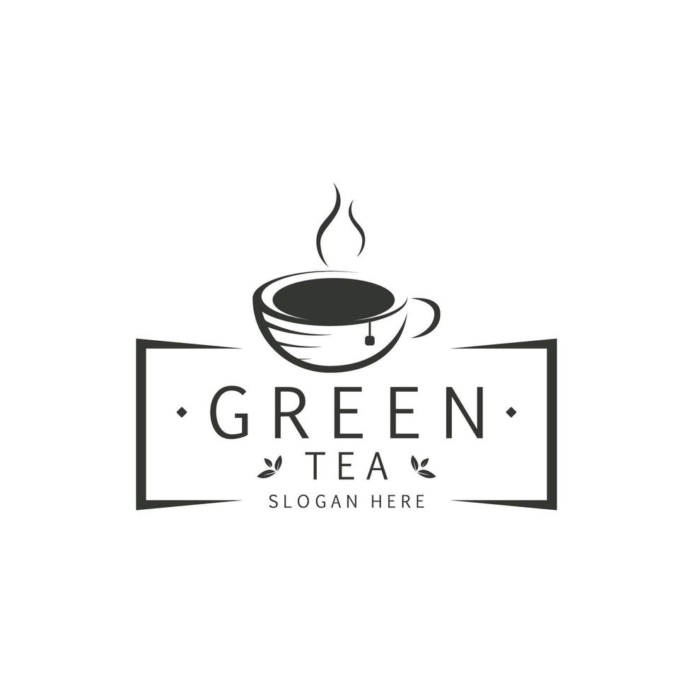 kruiden groen thee logo sjabloon. groen thee in een kop vector illustratie.