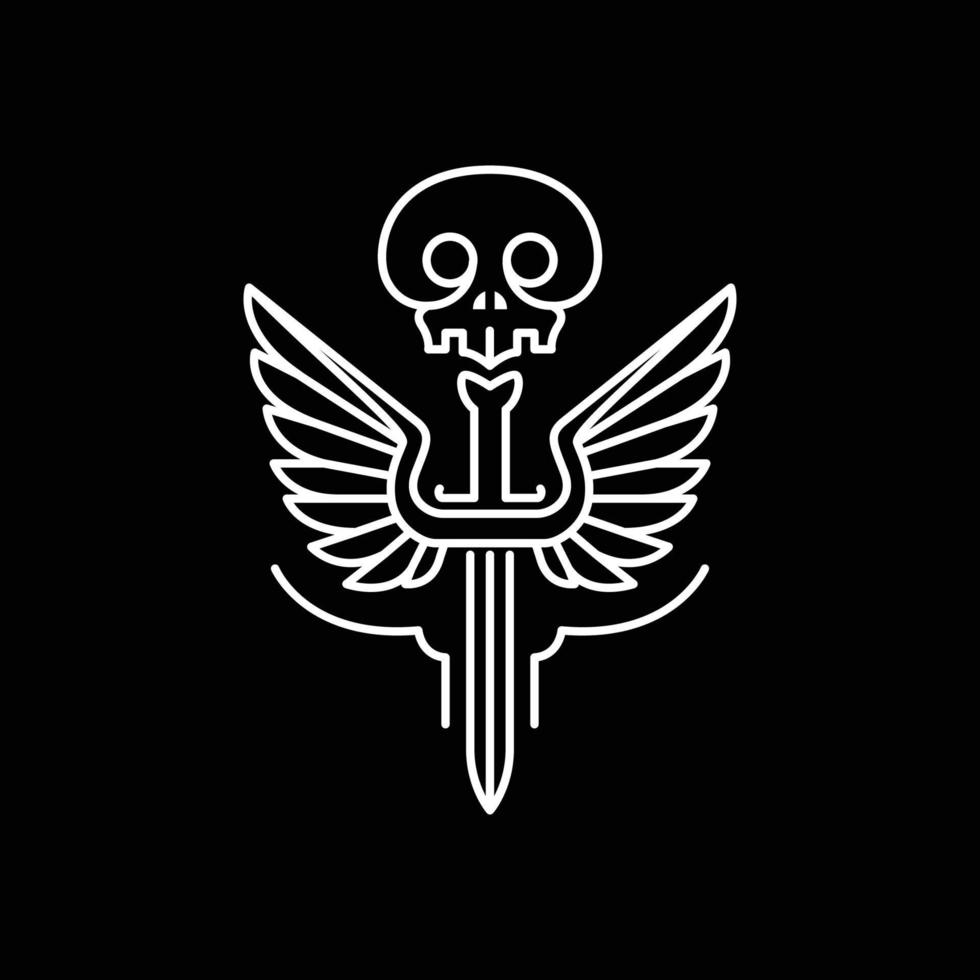 schedel schedel botten Vleugels Zwaarden donker nacht minimaal lijn modern logo ontwerp vector