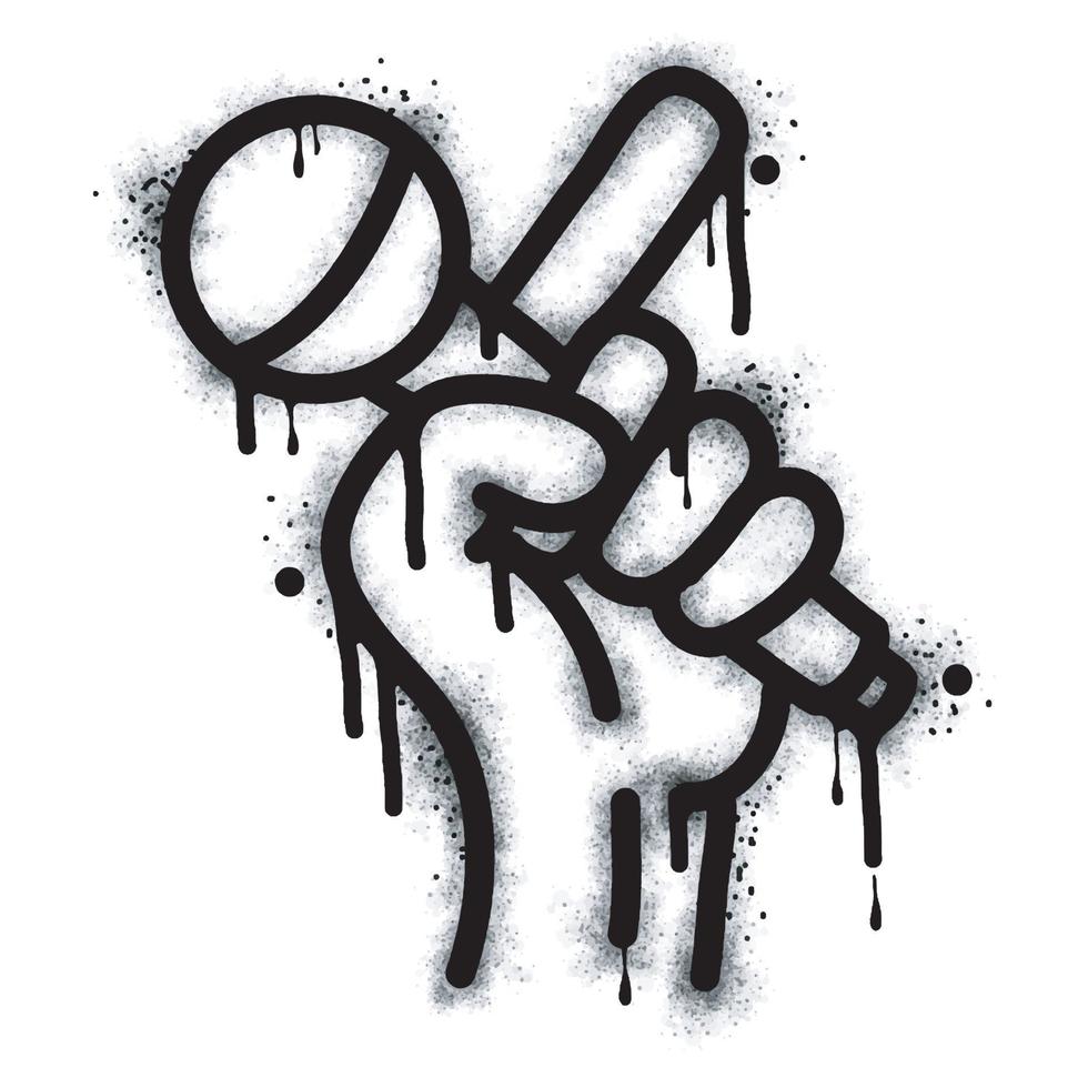 verzameling van hand- met mic graffiti verstuiven geschilderd zwart Aan wit. hand- Holding mic symbool. geïsoleerd Aan wit achtergrond. vector illustratie