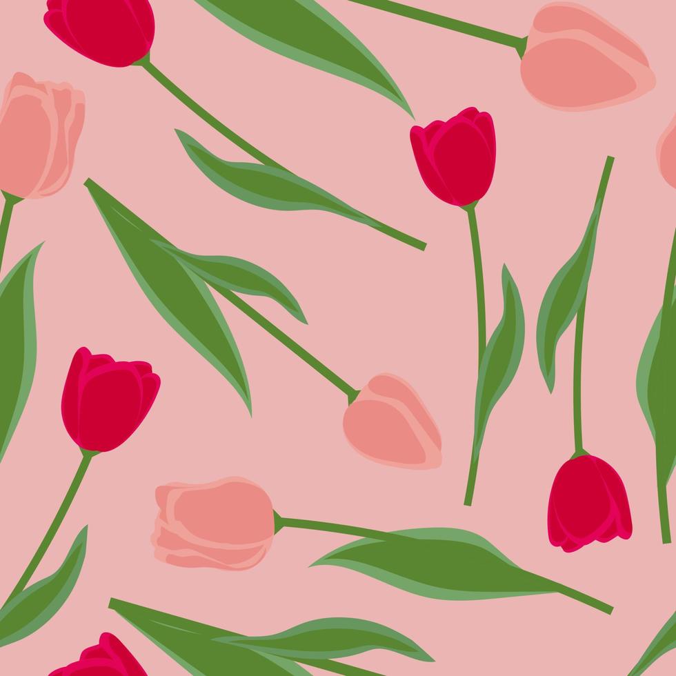 modieus patroon met roze en scharlaken tulpen Aan roze achtergrond, Super goed ontwerp voor ieder doel. vector