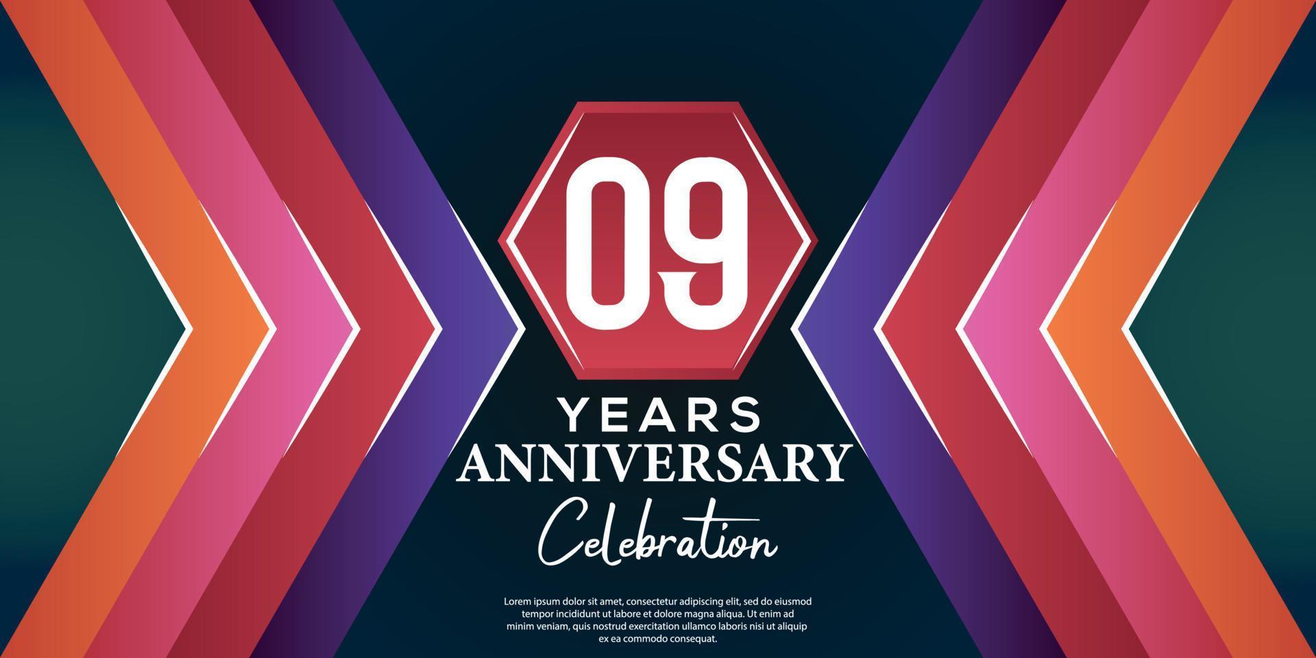 09 jaar verjaardag viering ontwerp met luxe abstract kleur stijl Aan luxe zwart pagina vector