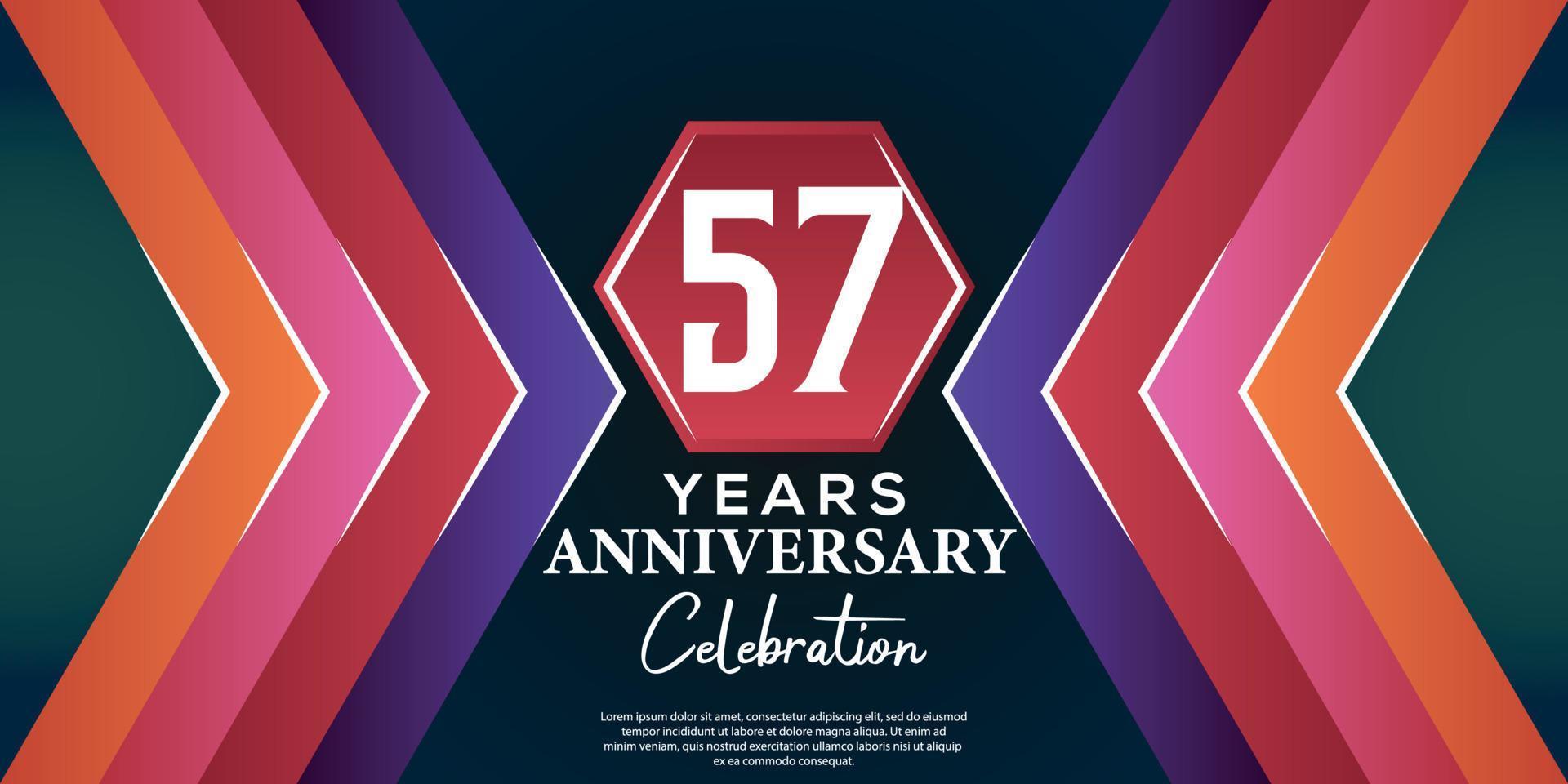 57 jaar verjaardag viering ontwerp met luxe abstract kleur stijl Aan luxe zwart pagina vector