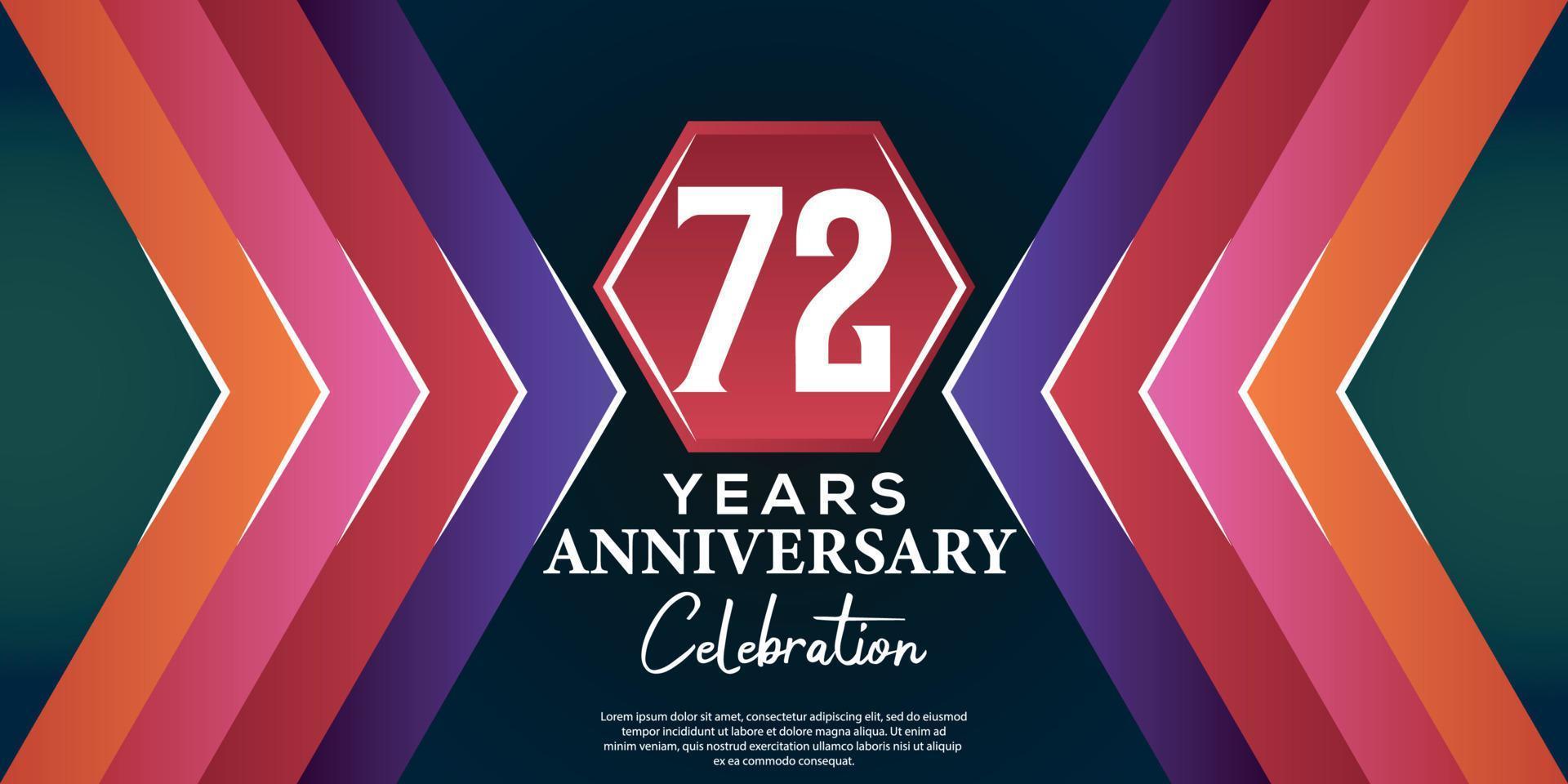 72 jaar verjaardag viering ontwerp met luxe abstract kleur stijl Aan luxe zwart pagina vector