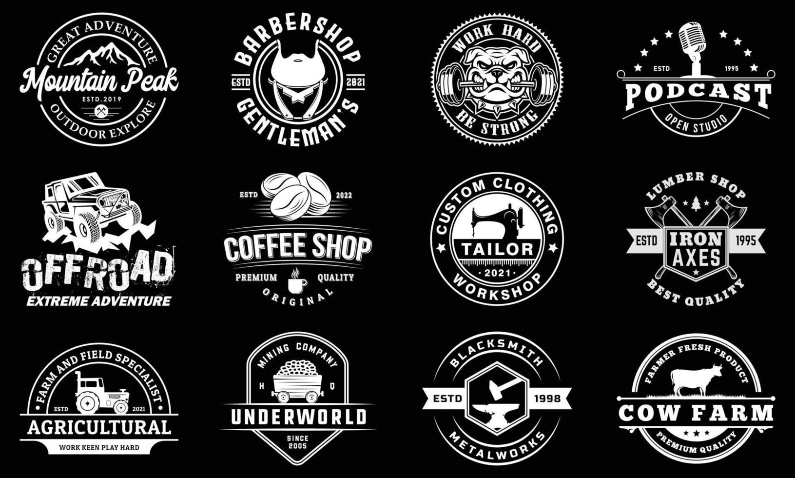 12 vintage, buitenshuis hipster, en insigne logo ontwerpen reeks vector