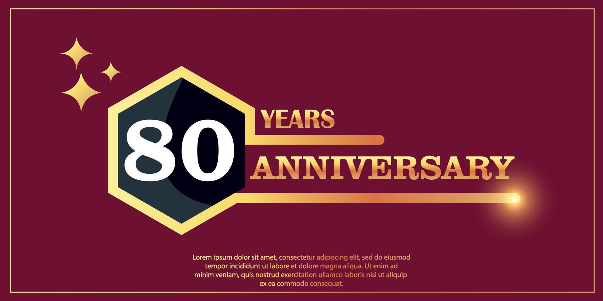 80ste verjaardag goud kleur logotype stijl met zeshoek vorm met wit kleur aantal doopvont Aan rood achtergrond vector illustratie
