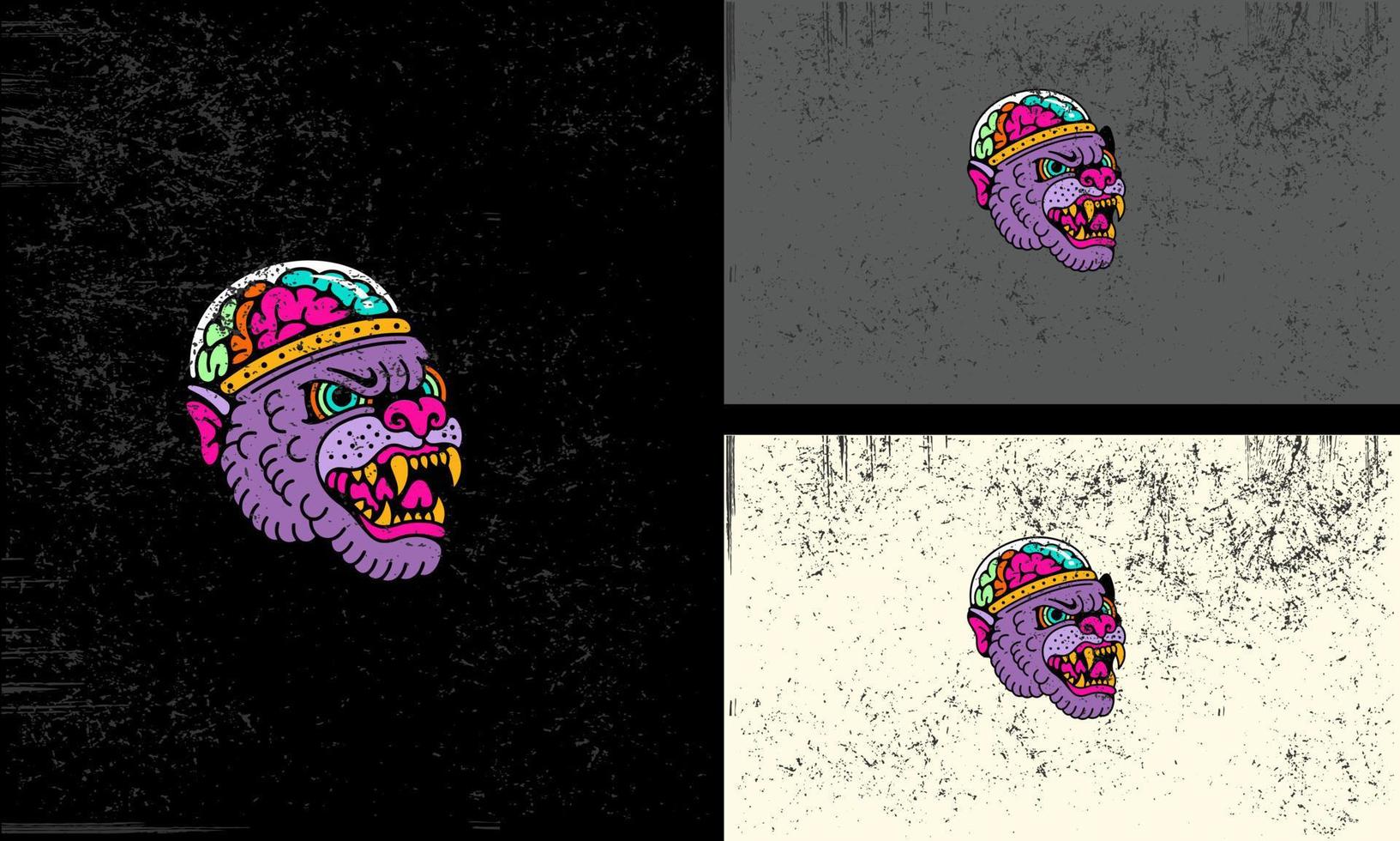 hoofd tijger met hersenen vector illustratie mascotte ontwerp