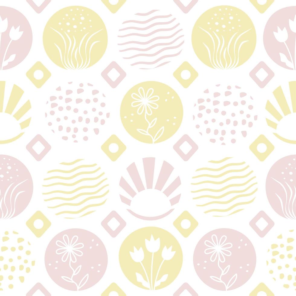 beige en geel abstract naadloos patroon met bloemen elementen vector
