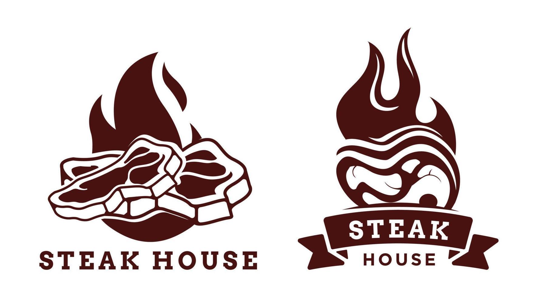 reeks van steak huis barbecue bbq rooster logo sjabloon vector