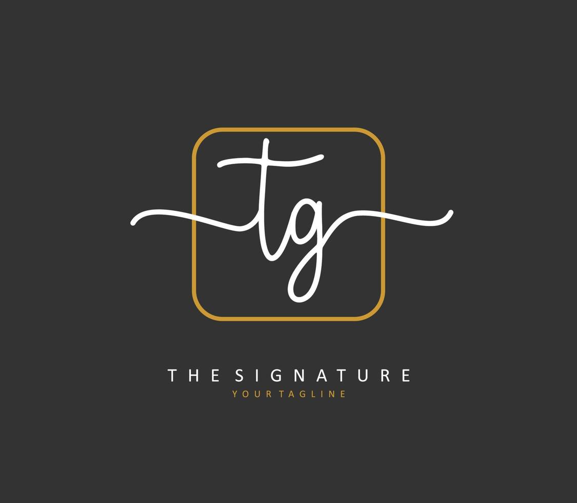 tg eerste brief handschrift en handtekening logo. een concept handschrift eerste logo met sjabloon element. vector