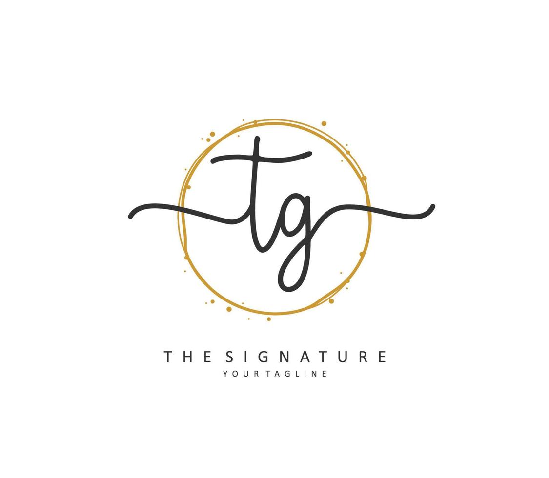 tg eerste brief handschrift en handtekening logo. een concept handschrift eerste logo met sjabloon element. vector