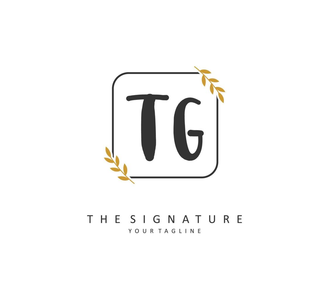 tg eerste brief handschrift en handtekening logo. een concept handschrift eerste logo met sjabloon element. vector